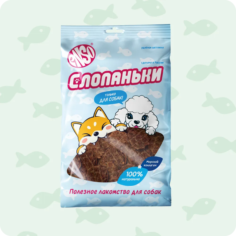 ENSO® Слопаньки лакомство для собак - чипсы из дикого лосося с яблоком