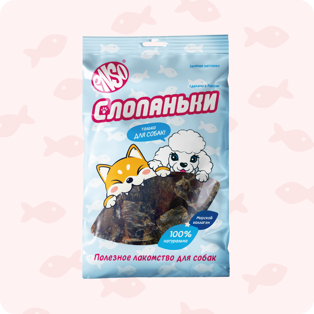ENSO Слопаньки лакомство для собак - хрустящие кубики из кожи дикого лосося