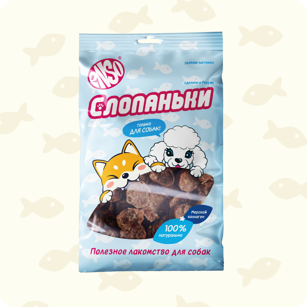 ENSO Слопаньки лакомство для собак - чипсы из дикого лосося кальцинированные
